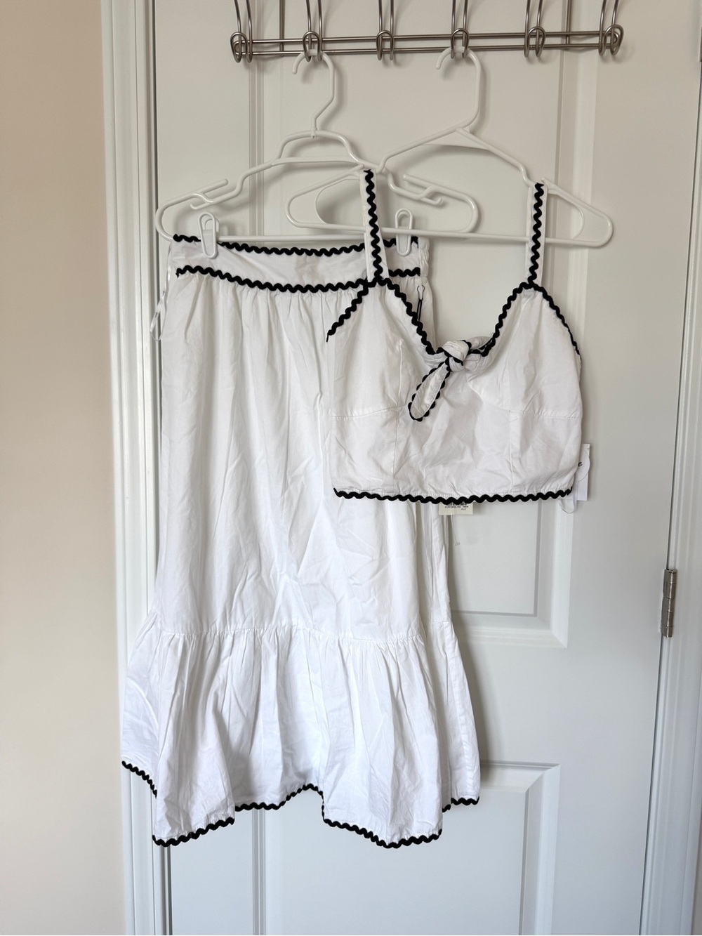 White Two-Piece Sleep Set with Black Trim